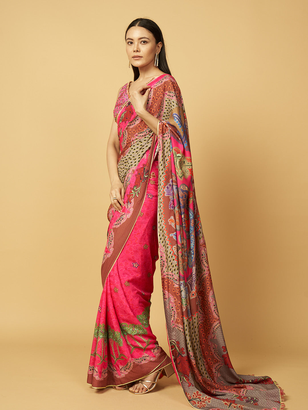 Stoneveil Saree - Pink