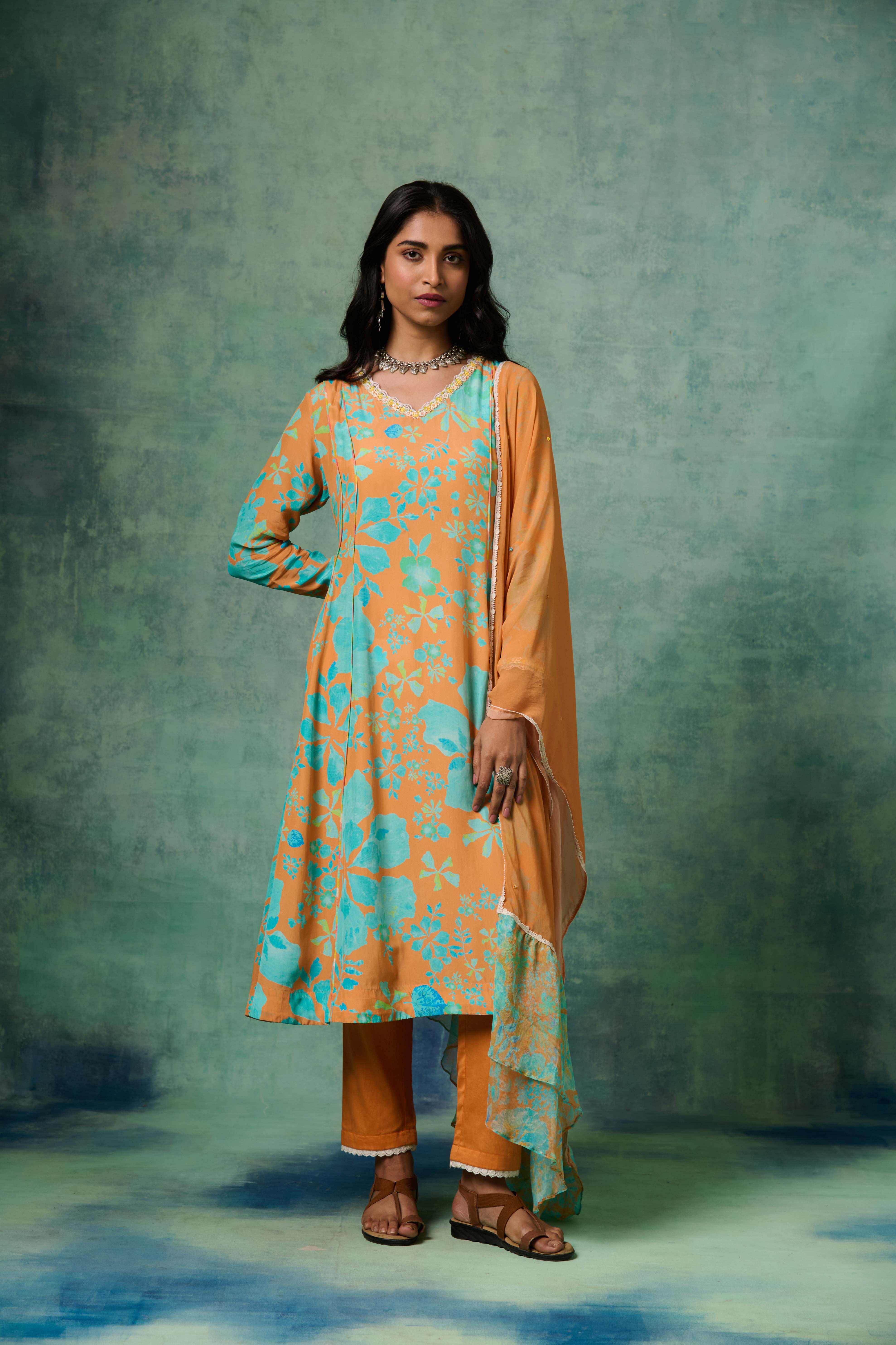 Moh Kurta Set - Orange