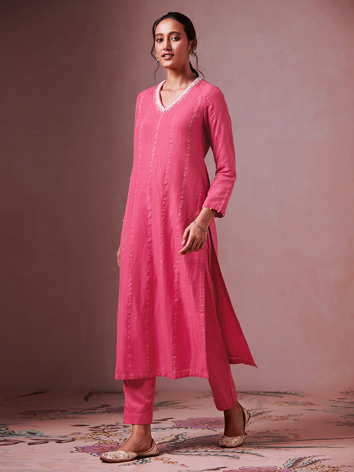 Gul Kurta Set with Dupatta - Fuschia Pink