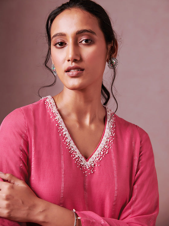 Gul Kurta Set with Dupatta - Fuschia Pink