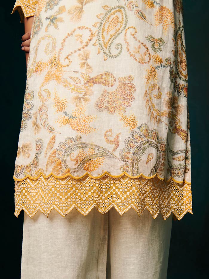 Paisley Kurta & Bottom Set - Off White