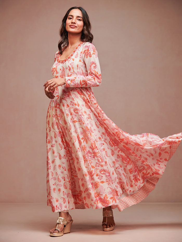 Paisley Kurta Set with Dupatta – Off-White