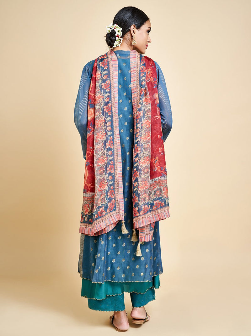 Qalb Blue Layered Kurta Set | Relove