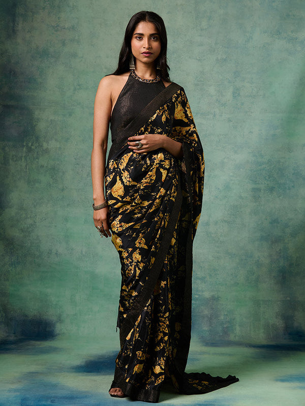 Nargis Black Pre-stitched Saree | Shop Saundh