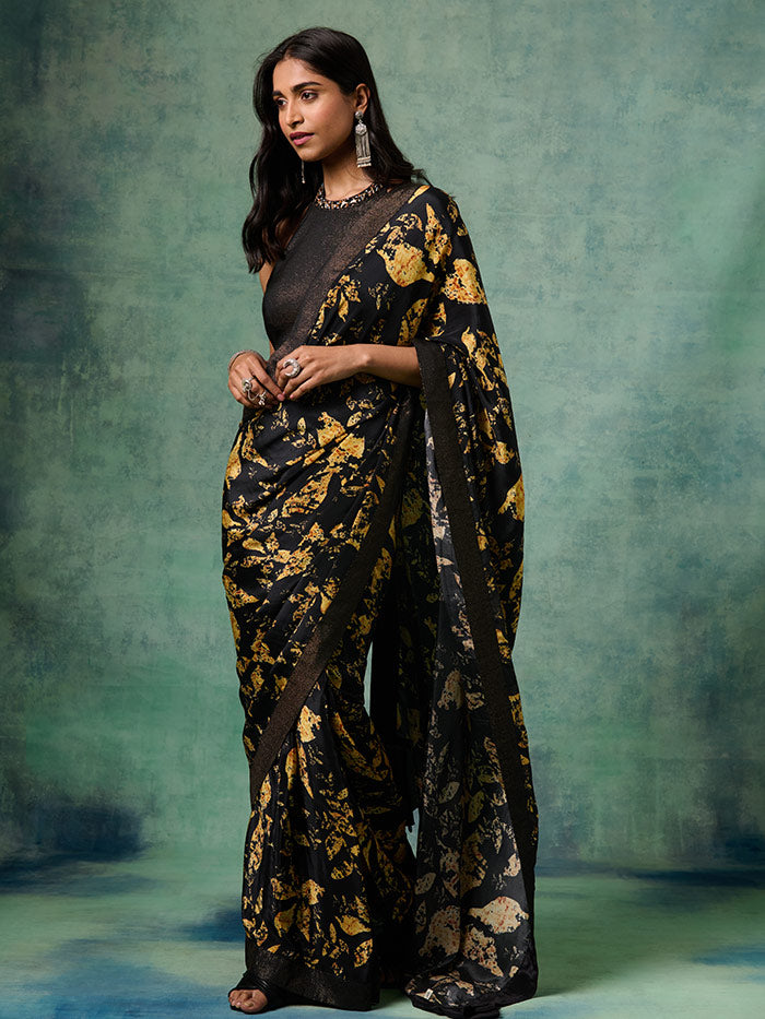 Nargis Stitched Saree - Black