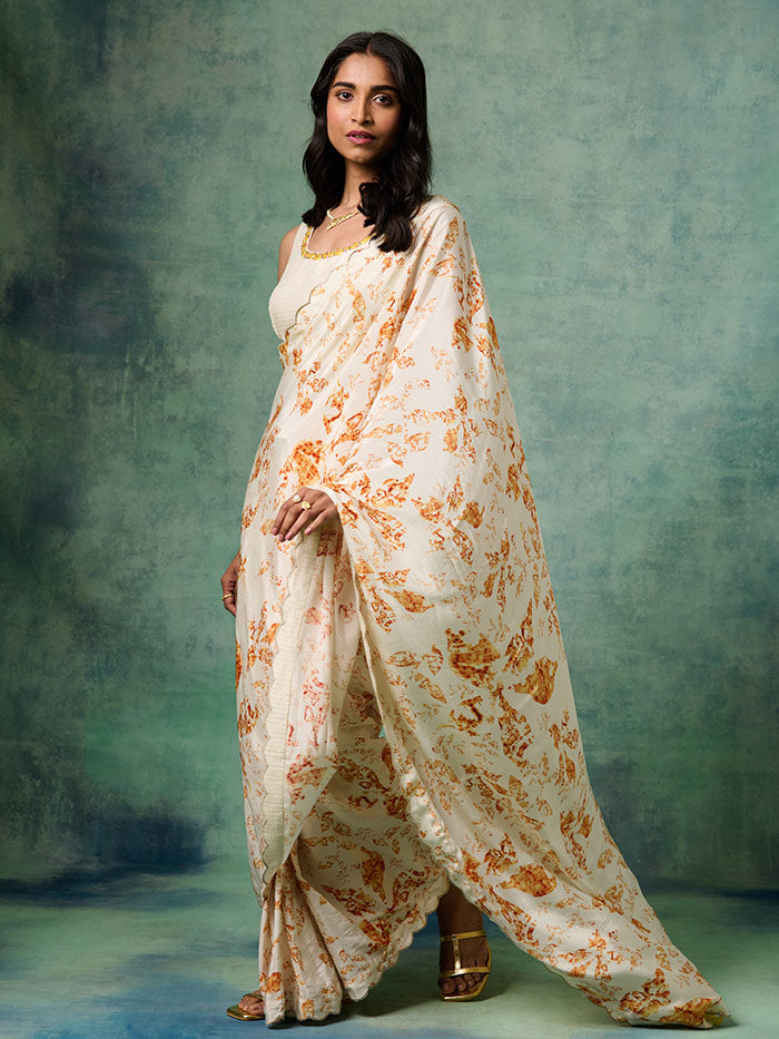 Nargis Stitched Saree - Ivory