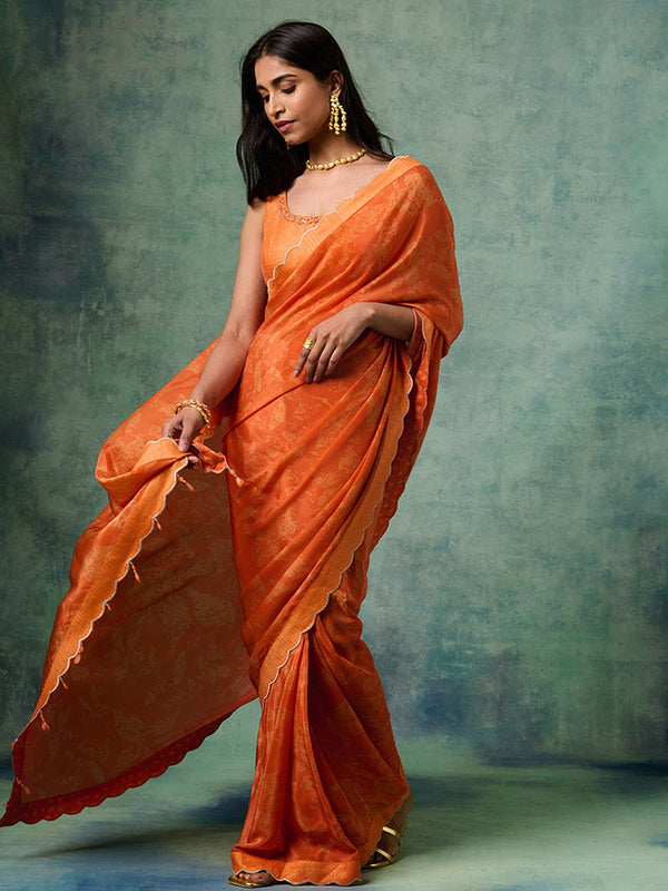 Nargis Orange Pre-stitched Saree | Shop Saundh