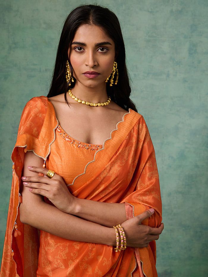 Nargis Stitched Saree - Orange