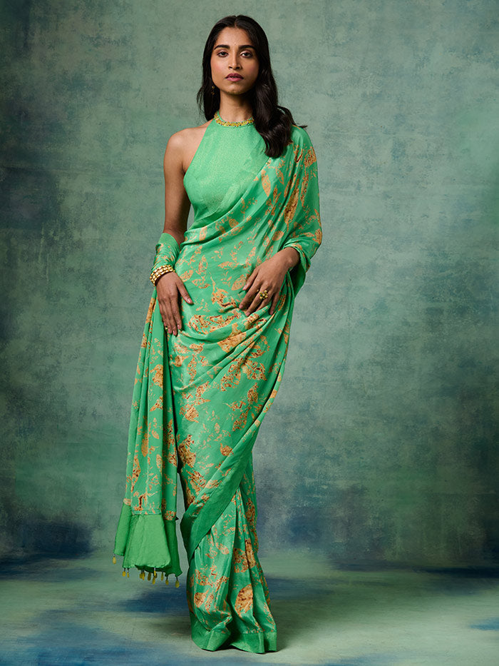 Nargis Stitched Saree - Green