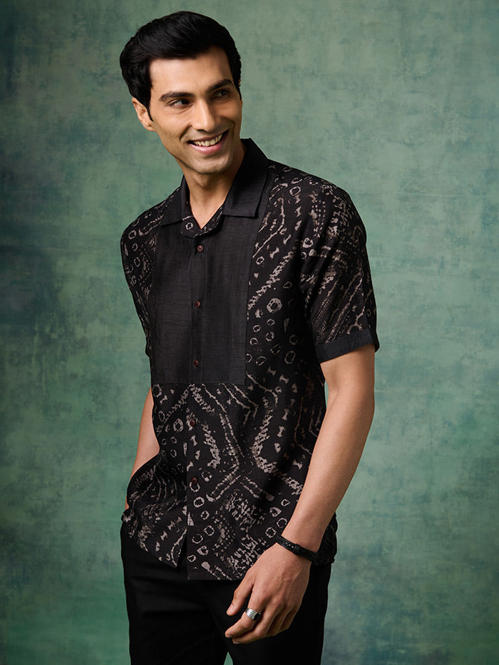 Black Printed Bandhani Shirt | Shop Saundh Man