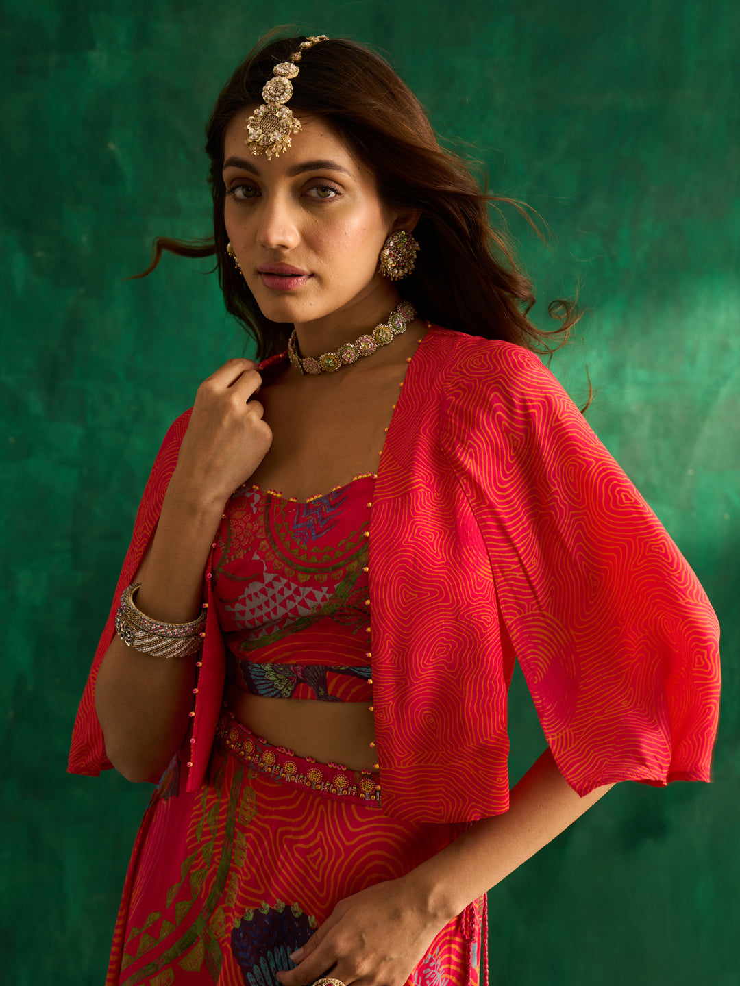 Mukund Lehenga Set With Jacket- Pink