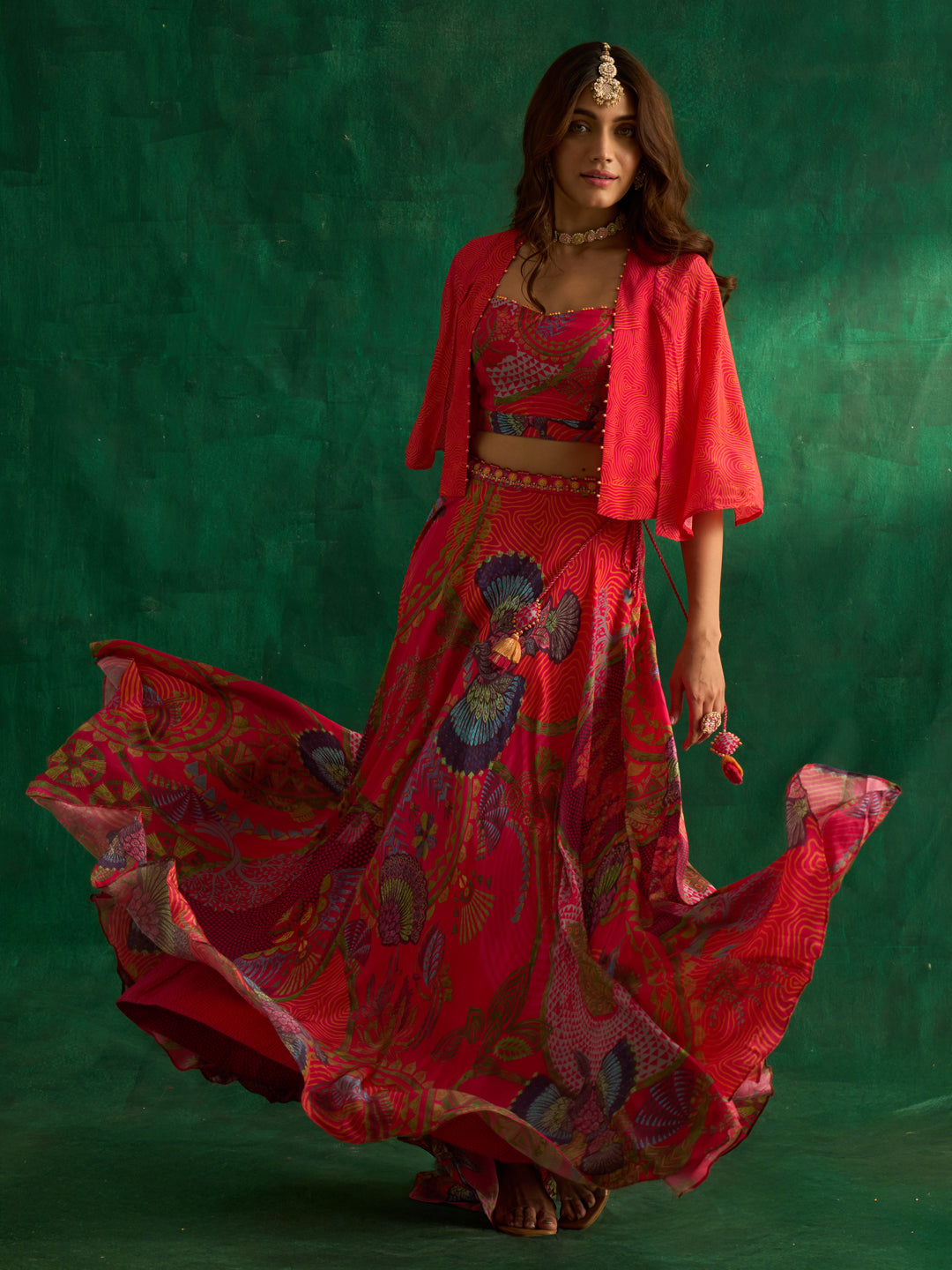 Mukund Lehenga Set With Jacket- Pink