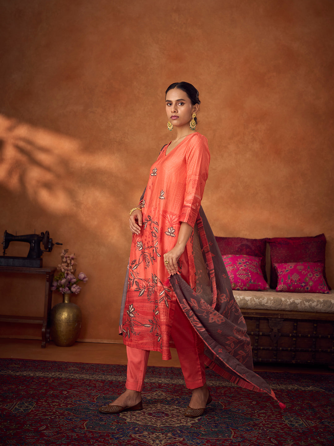 Azaara Unstitched Kurta Set - Orange