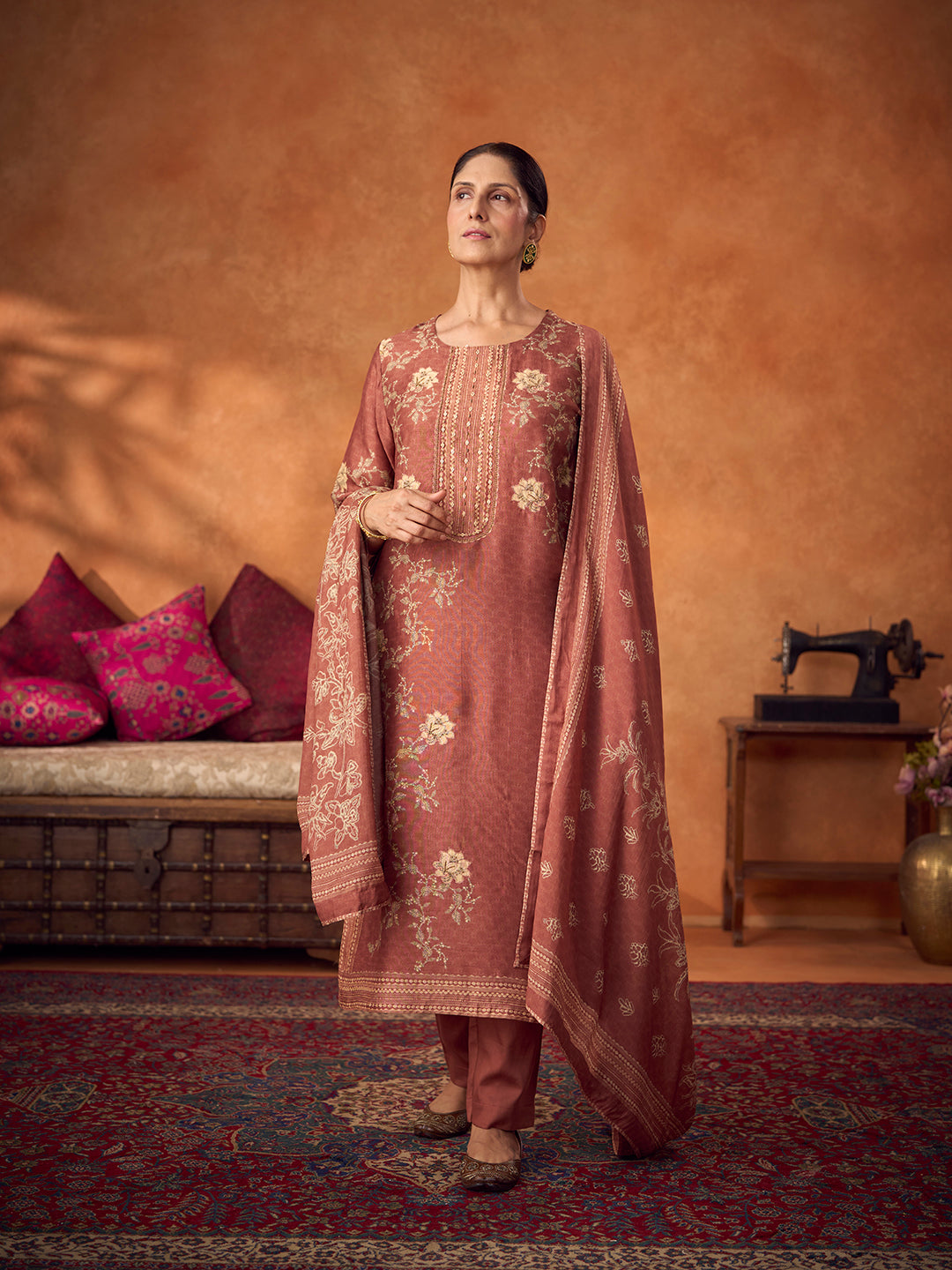 Lamha Unstitched Kurta Set - Brown