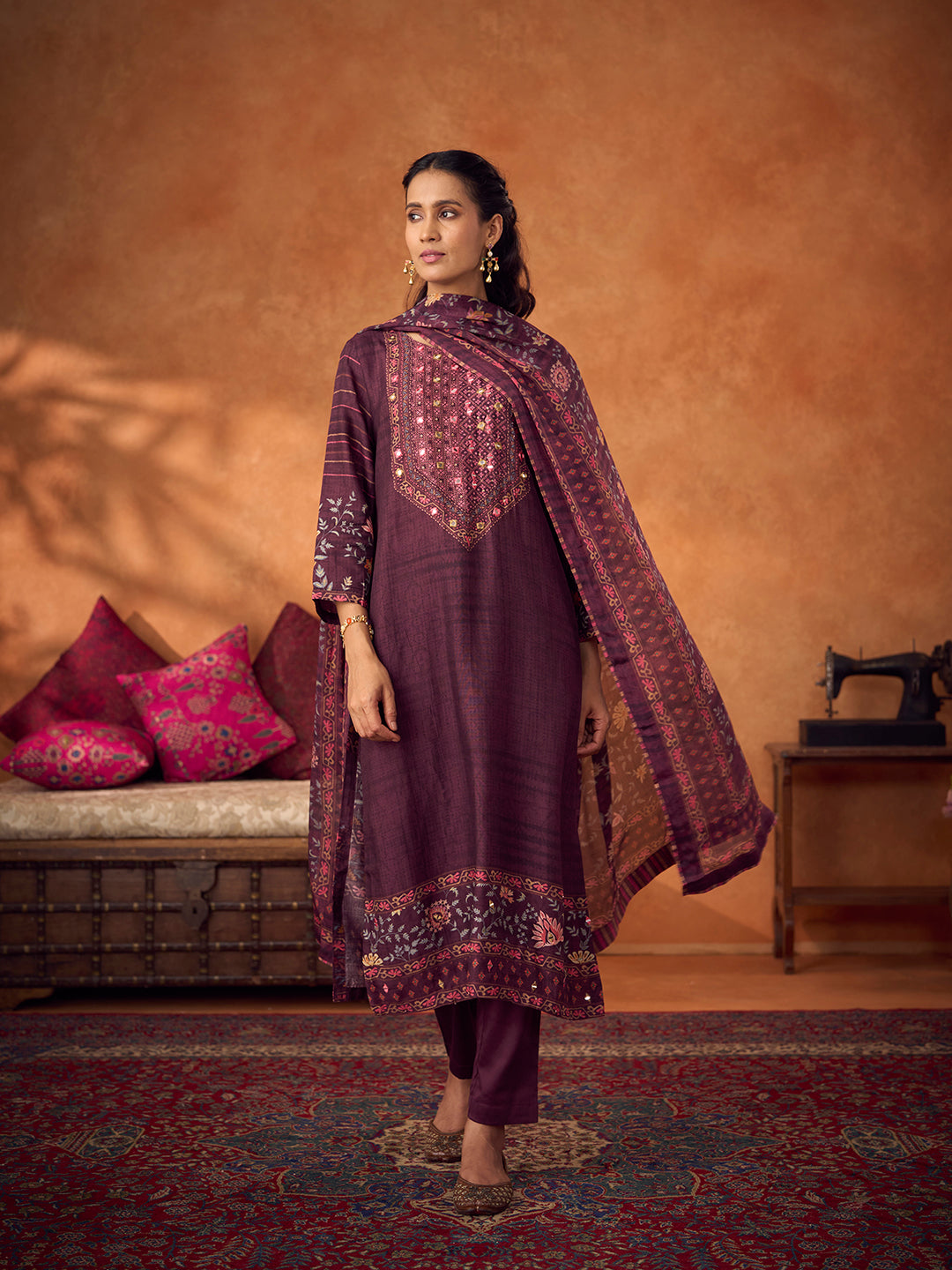 Silsila Unstitched Kurta Set - Purple