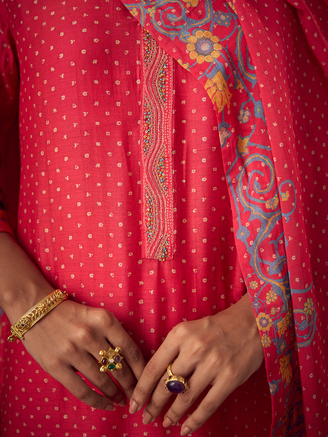 Gulmarg Unstitched Kurta Set - Red