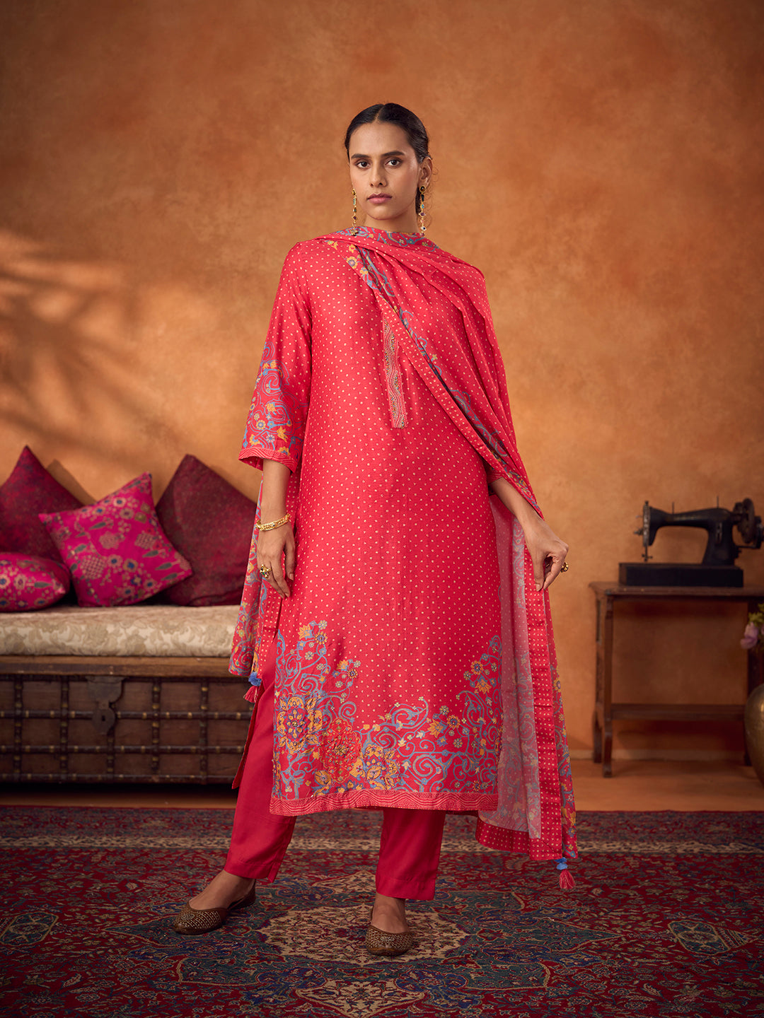 Gulmarg Unstitched Kurta Set - Red