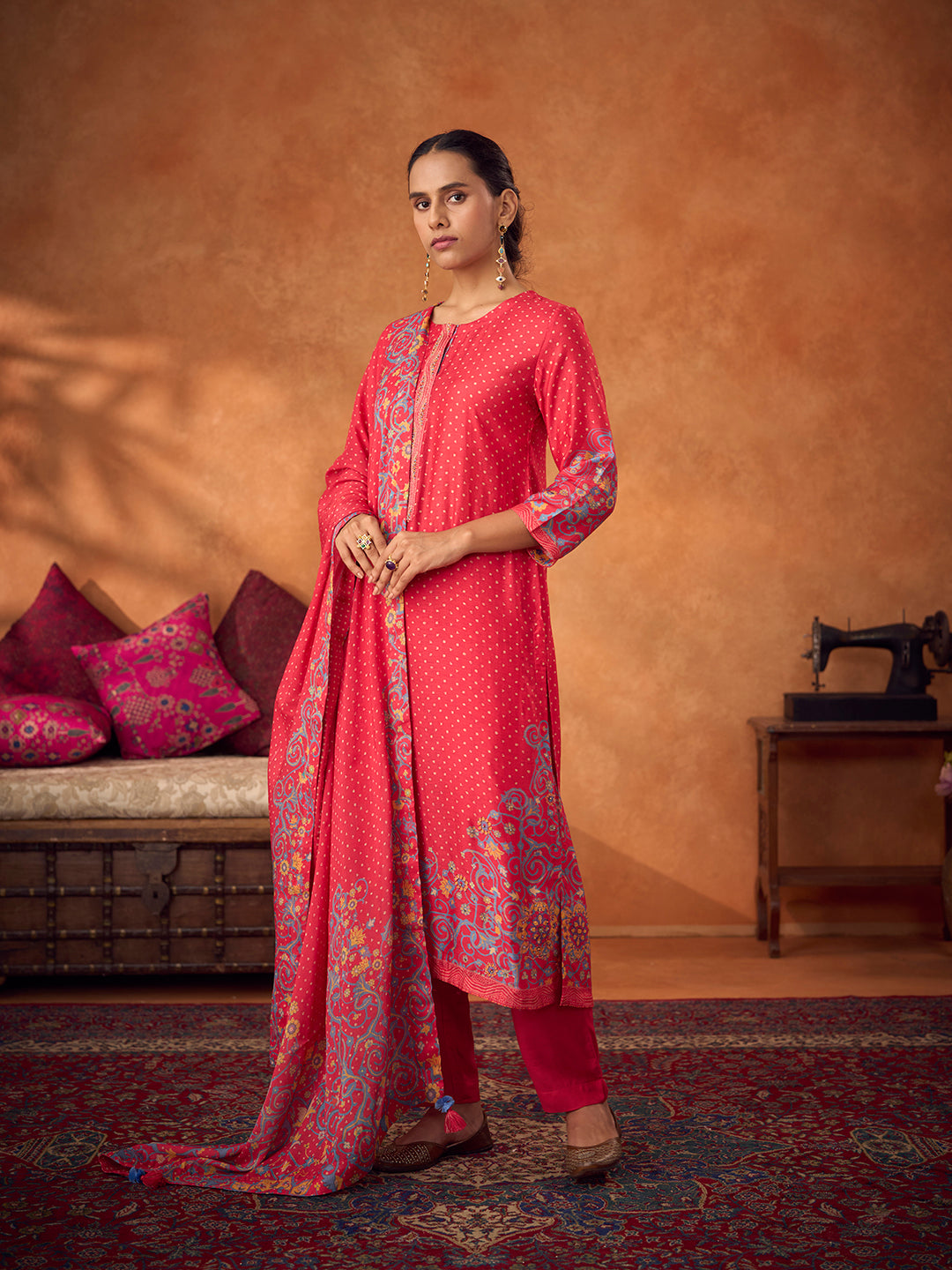 Gulmarg Unstitched Kurta Set - Red