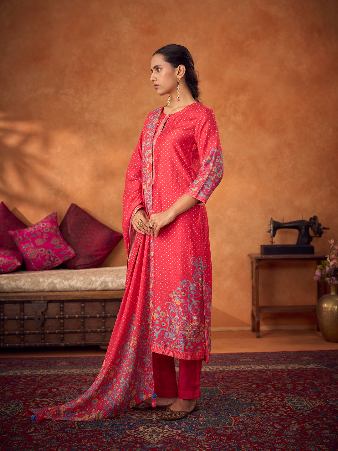 Gulmarg Unstitched Kurta Set - Red