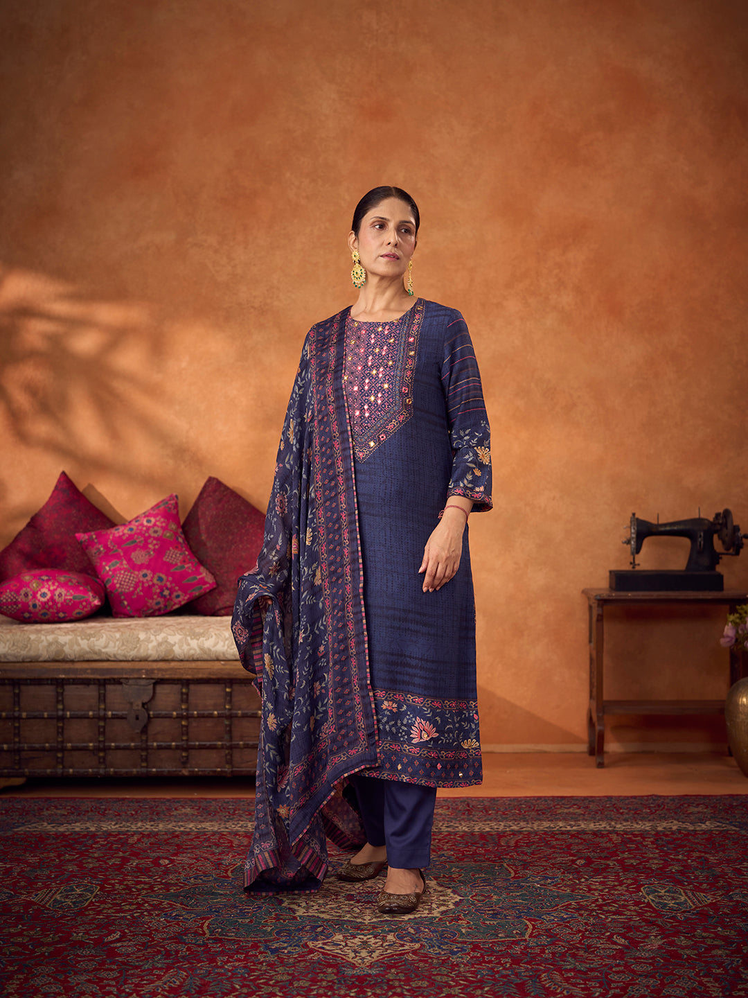 Neer Unstitched Kurta Set - Blue