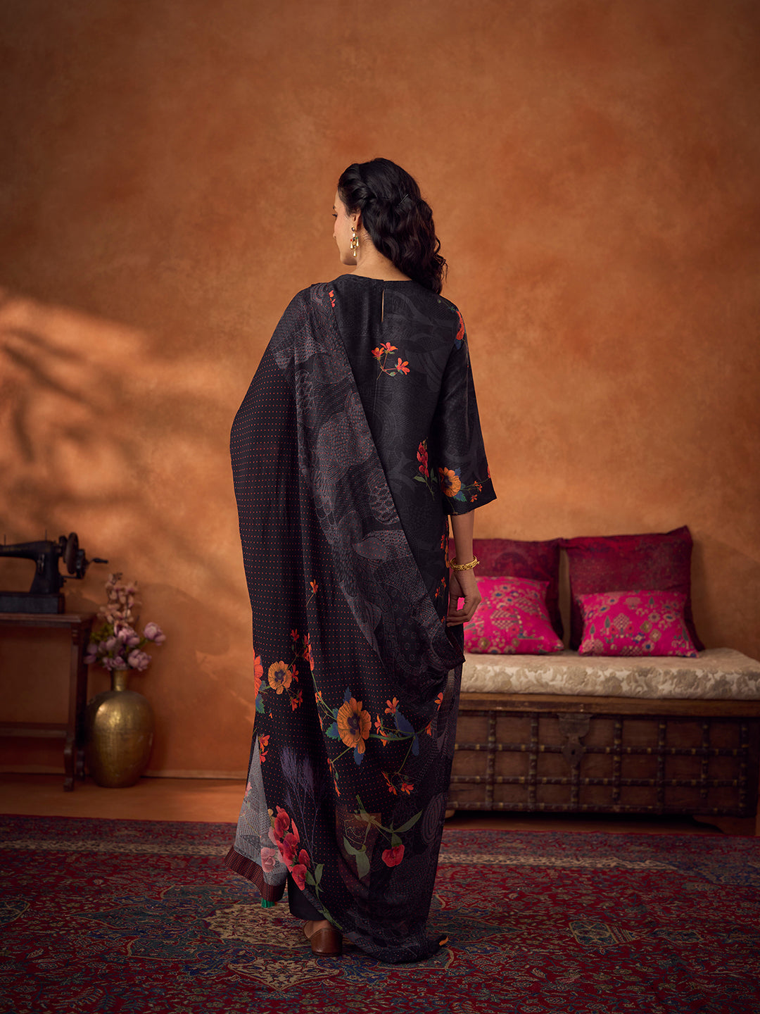 Kiya Unstitched Kurta Set- Black
