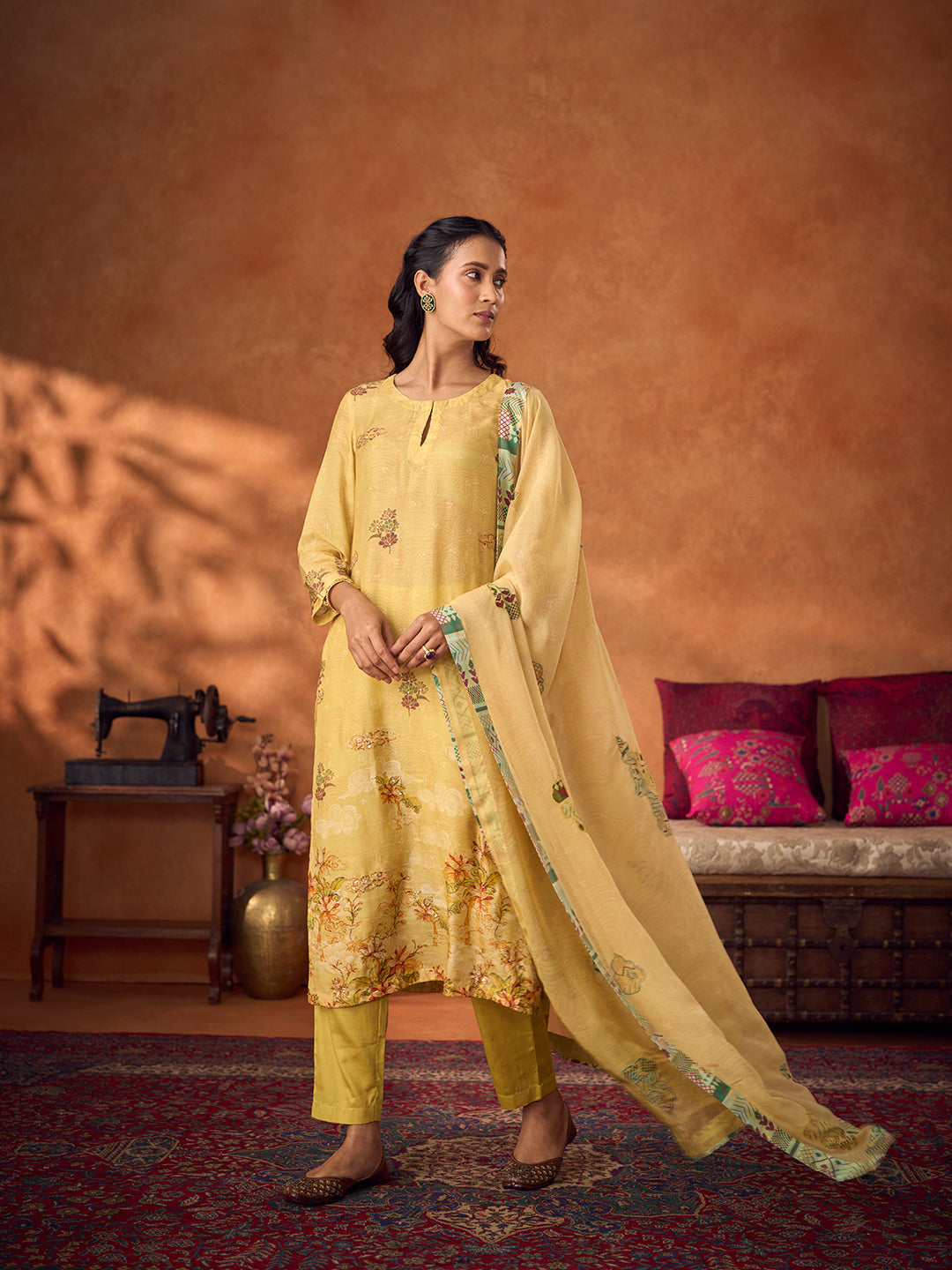Naqsh Unstitched Kurta Set - Yellow