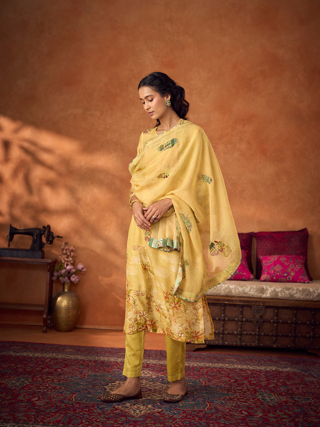 Naqsh Unstitched Kurta Set - Yellow