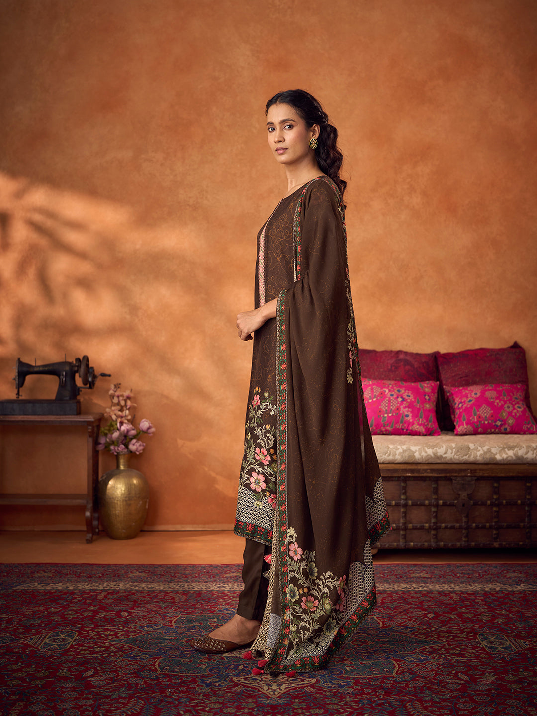 Zehra Unstitched Kurta Set - Brown