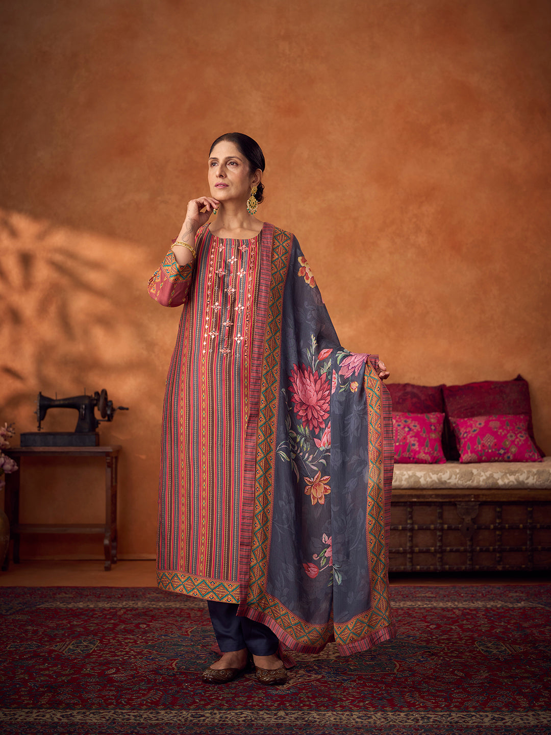 Raqs Unstitched Kurta Set - Orange