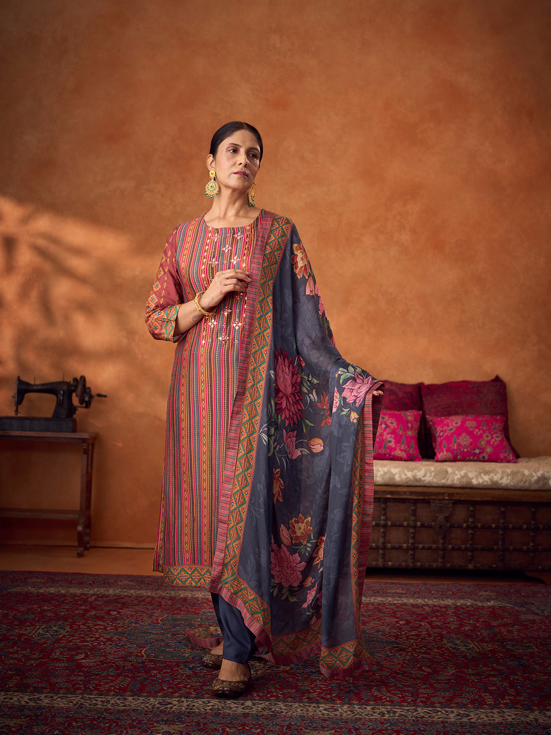 Raqs Unstitched Kurta Set - Orange