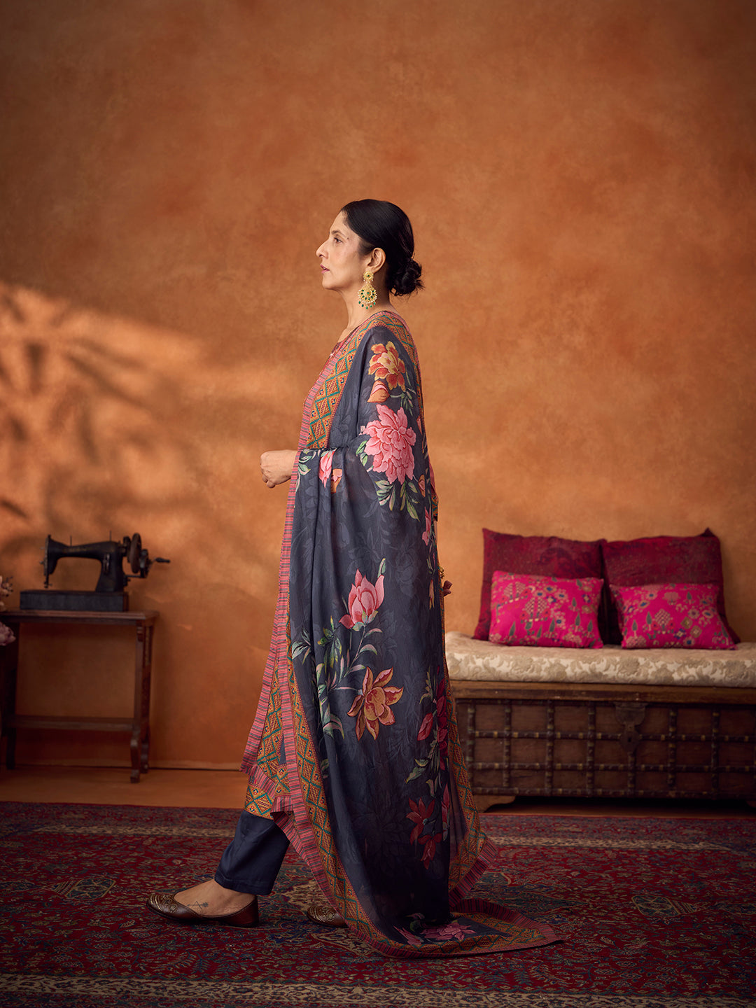 Raqs Unstitched Kurta Set - Orange
