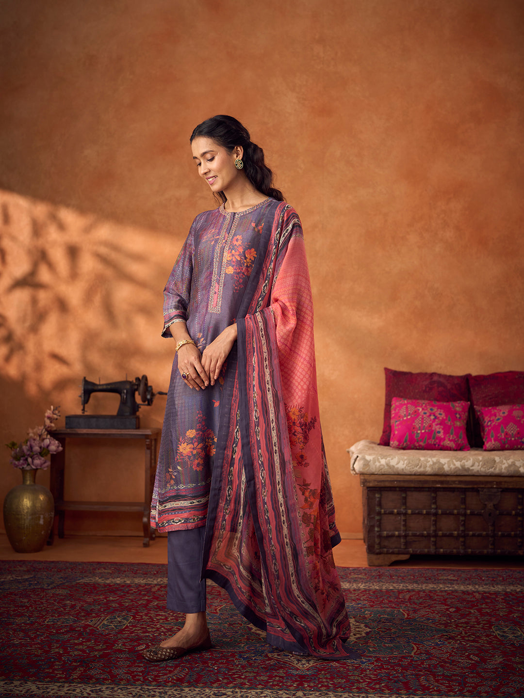 Zarbaft Unstitched Kurta Set - Blue