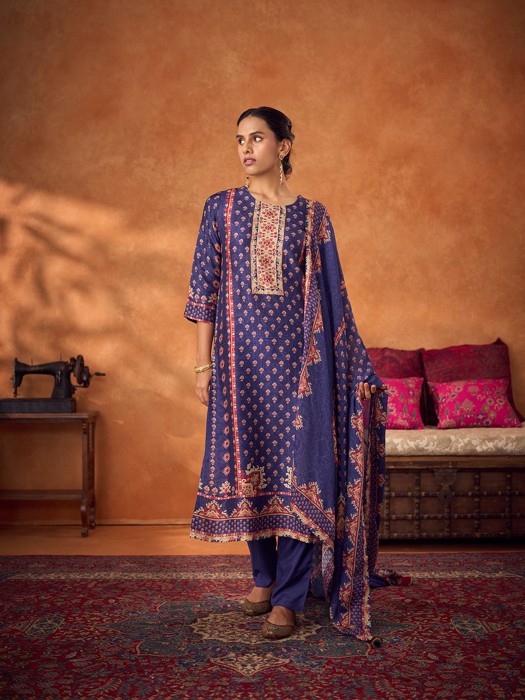 Amber Glow Unstitched Kurta Set - Blue