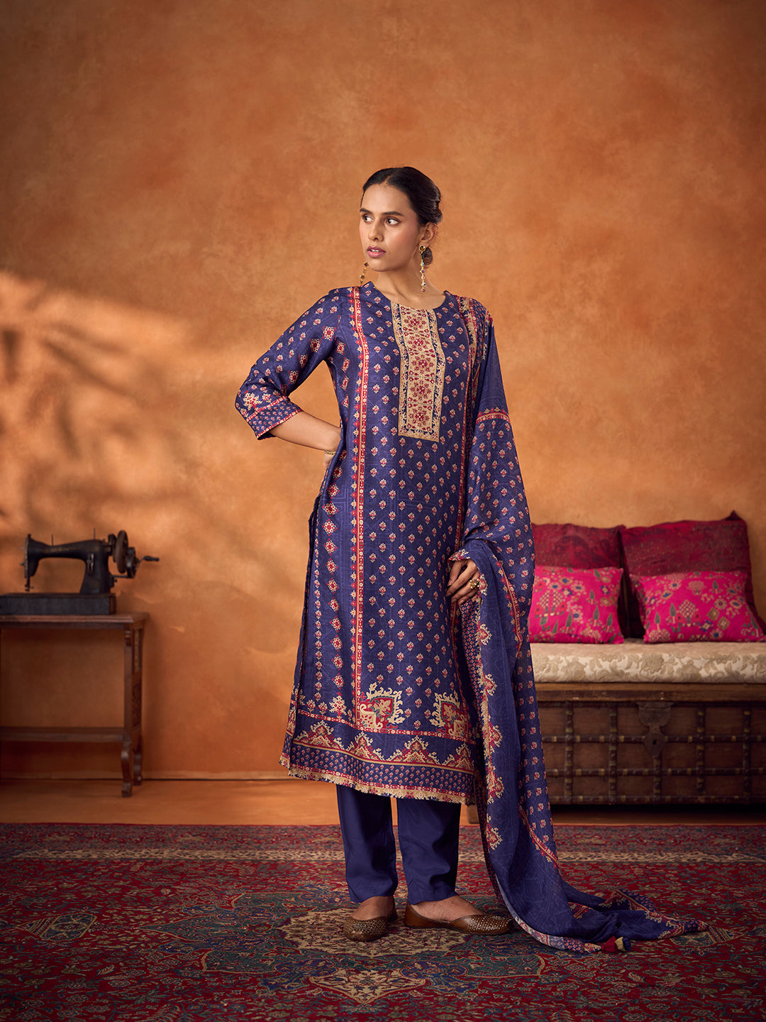 Amber Glow Unstitched Kurta Set - Blue
