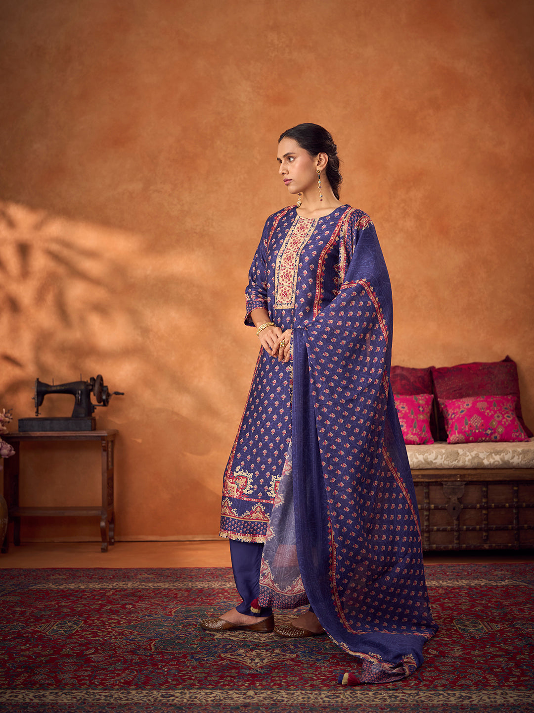 Amber Glow Unstitched Kurta Set - Blue