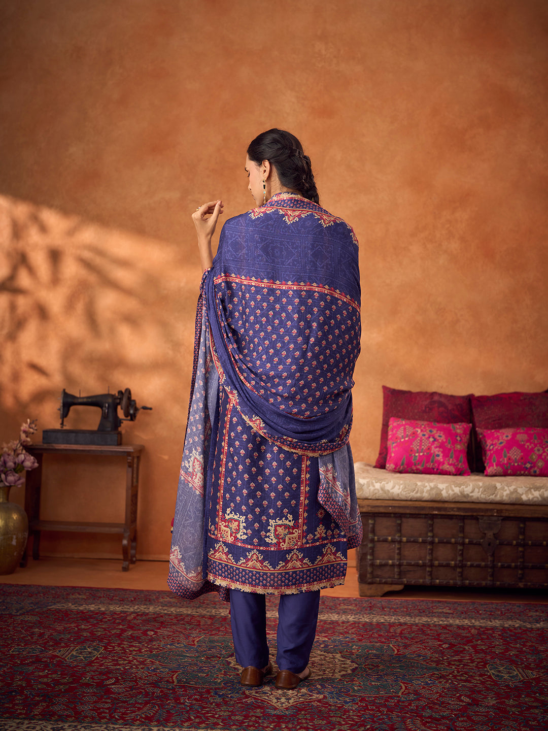 Amber Glow Unstitched Kurta Set - Blue