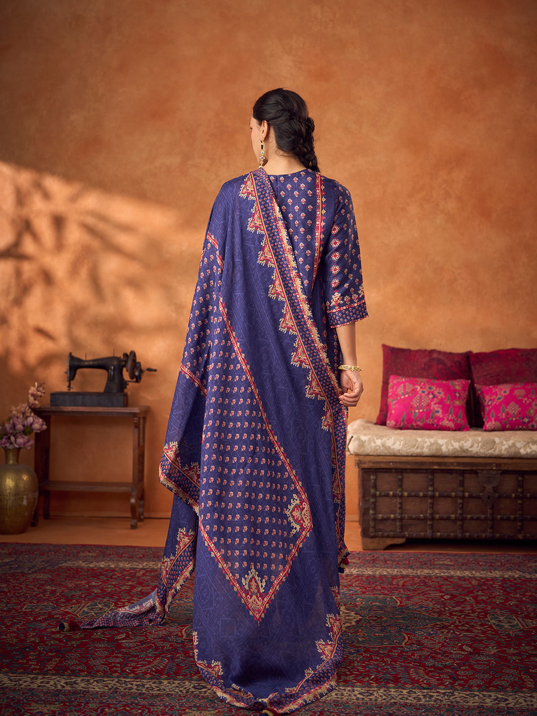 Amber Glow Unstitched Kurta Set - Blue