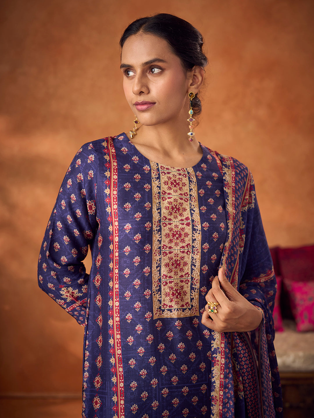 Amber Glow Unstitched Kurta Set - Blue