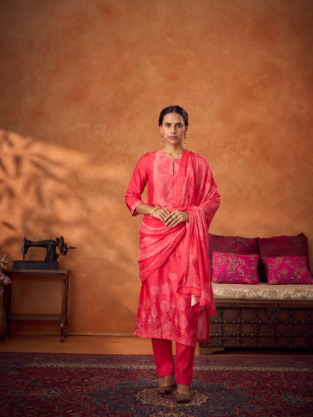 Qissa Unstitched Kurta Set - Orange