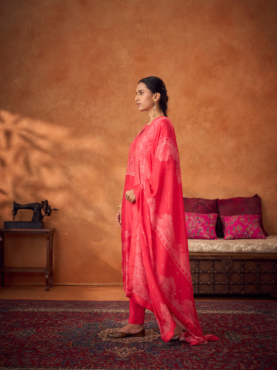 Qissa Unstitched Kurta Set - Orange