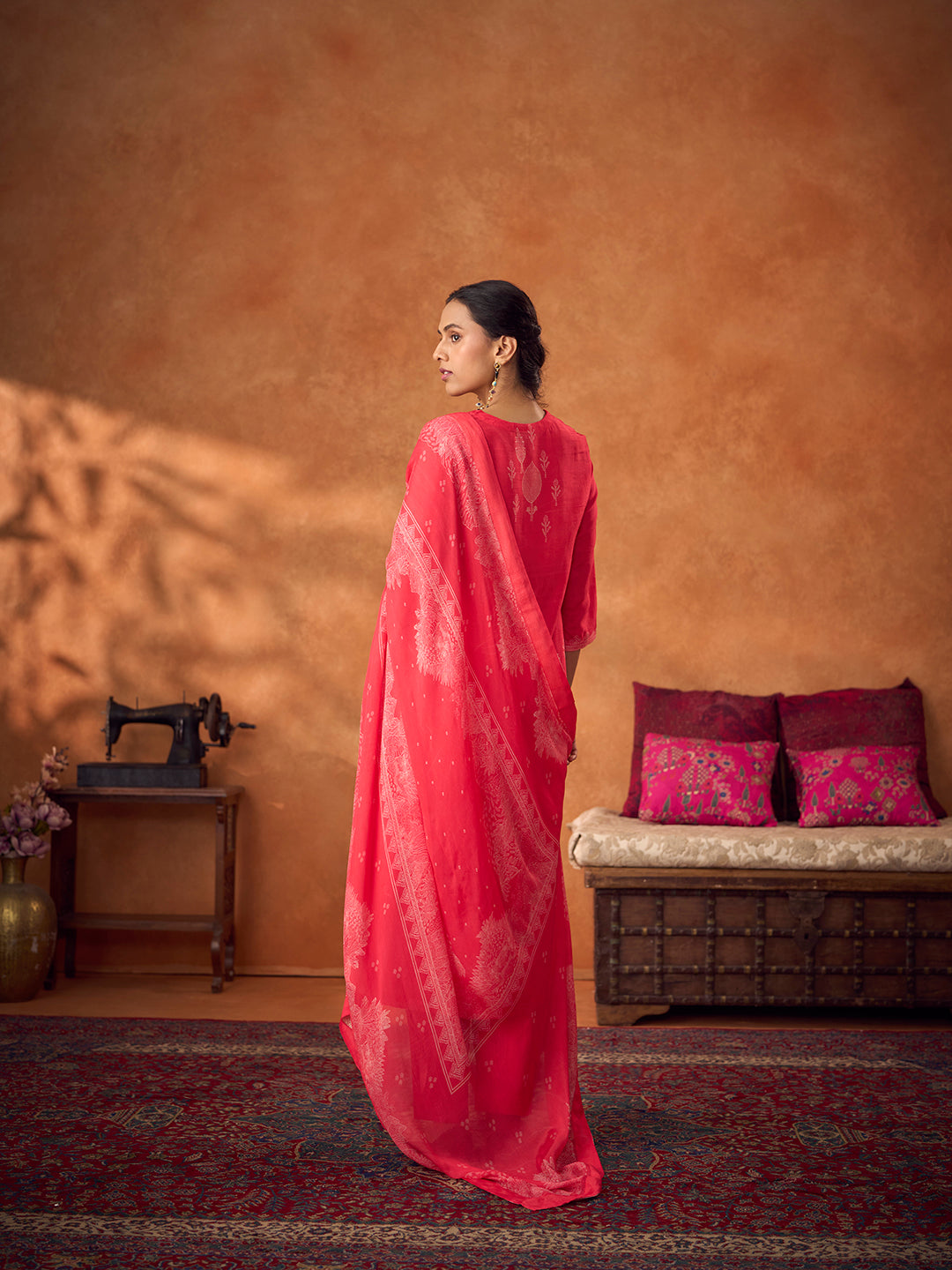Qissa Unstitched Kurta Set - Orange