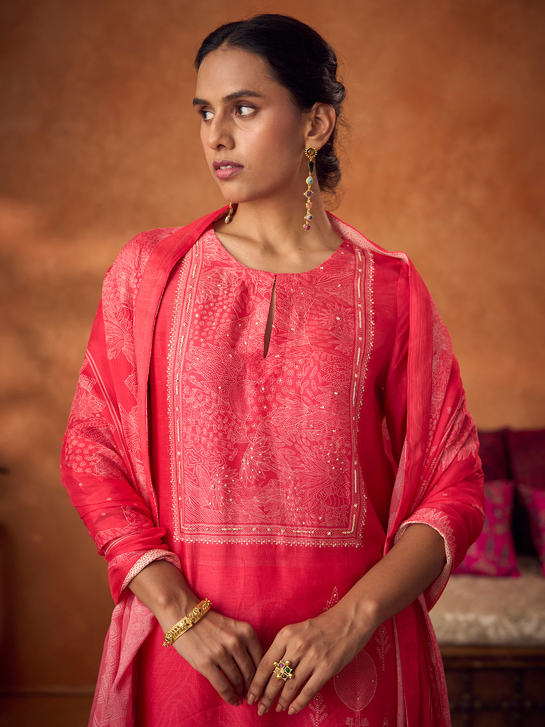 Qissa Unstitched Kurta Set - Orange