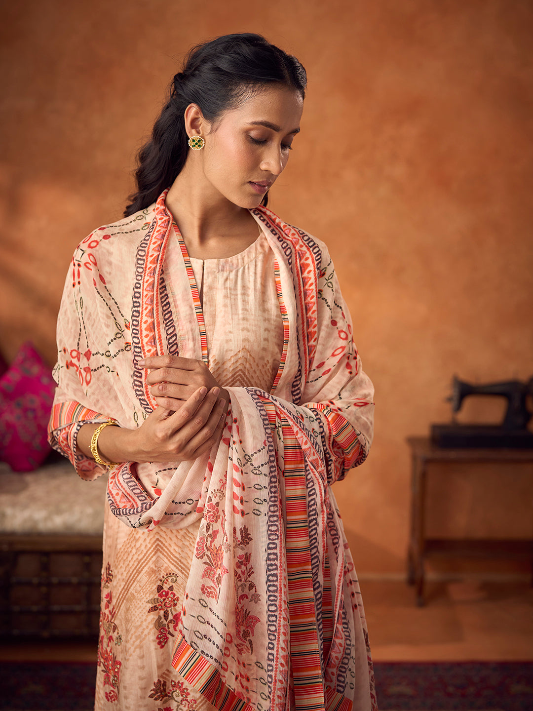 Mitti Unstitched Kurta Set - Beige