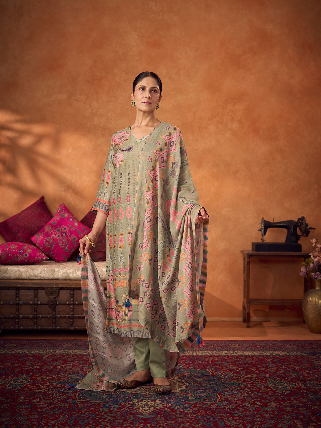 Kora Unstitched Kurta Set - Green