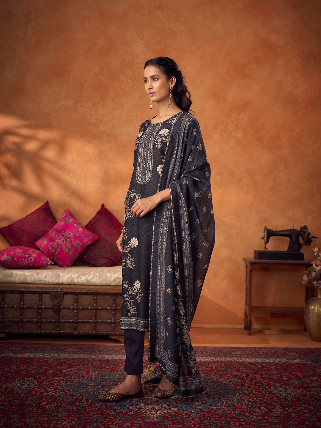 Tahni Unstitched Kurta Set - Black