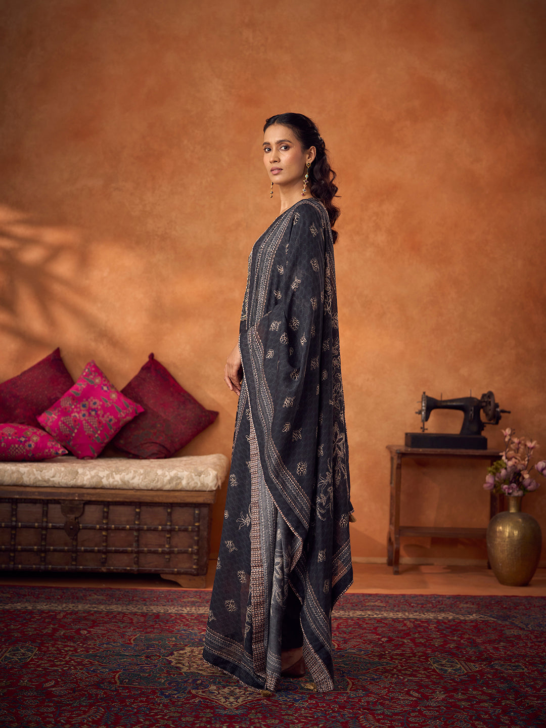 Tahni Unstitched Kurta Set - Black