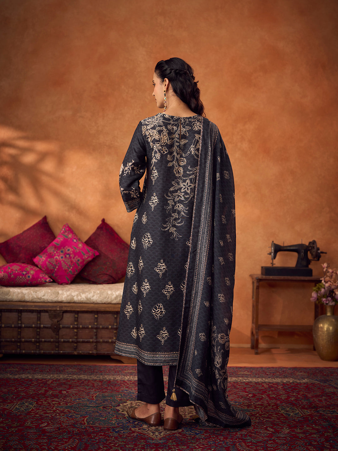 Tahni Unstitched Kurta Set - Black