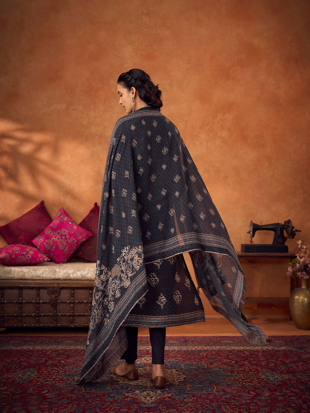 Tahni Unstitched Kurta Set - Black