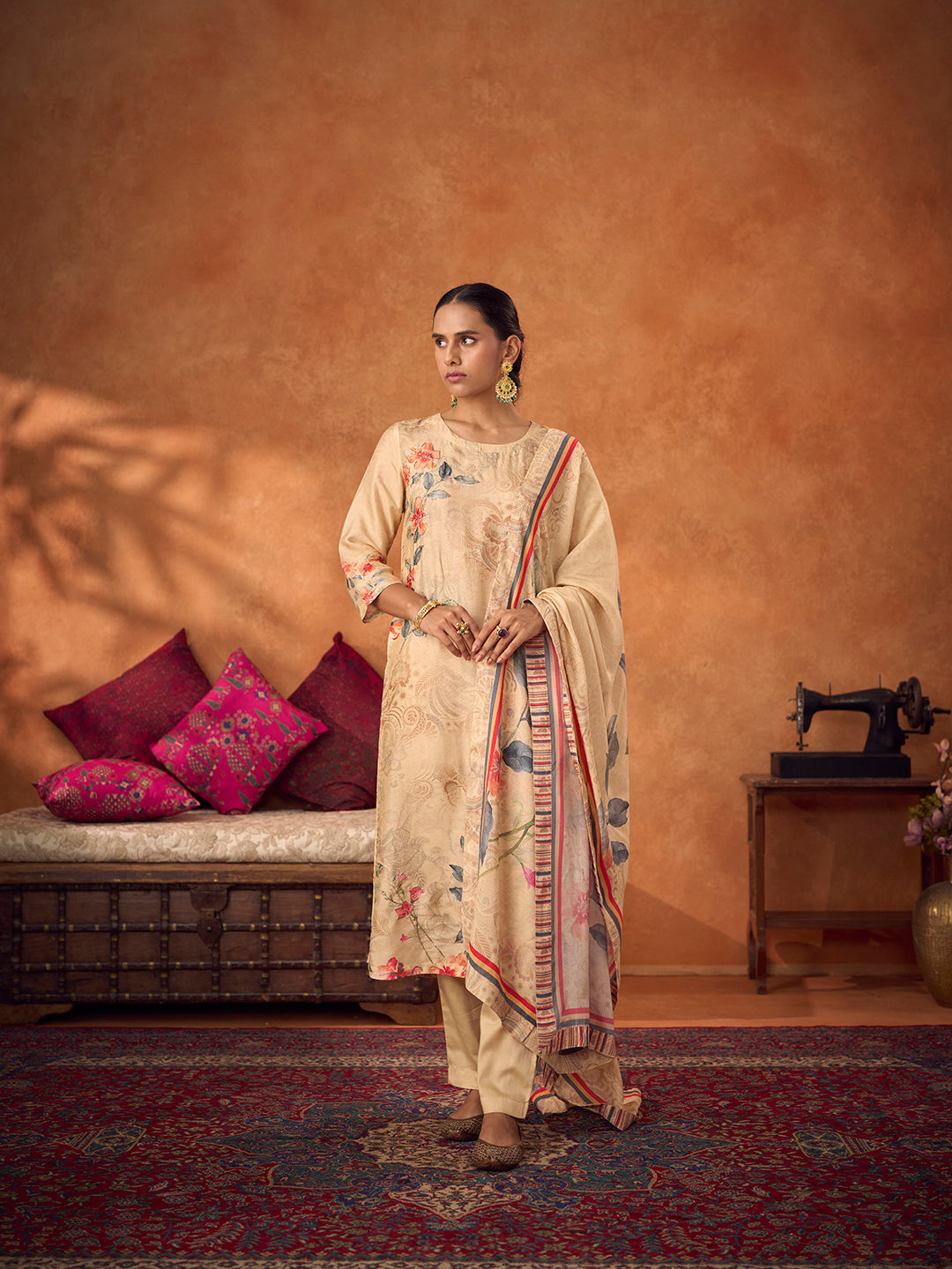 Parchin Unstitched Kurta Set - Beige