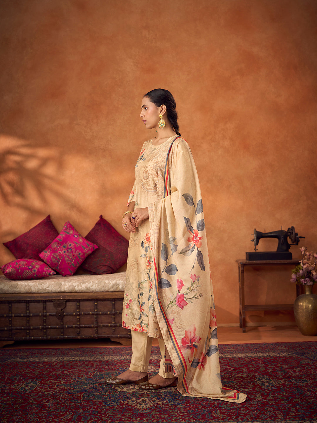 Parchin Unstitched Kurta Set - Beige